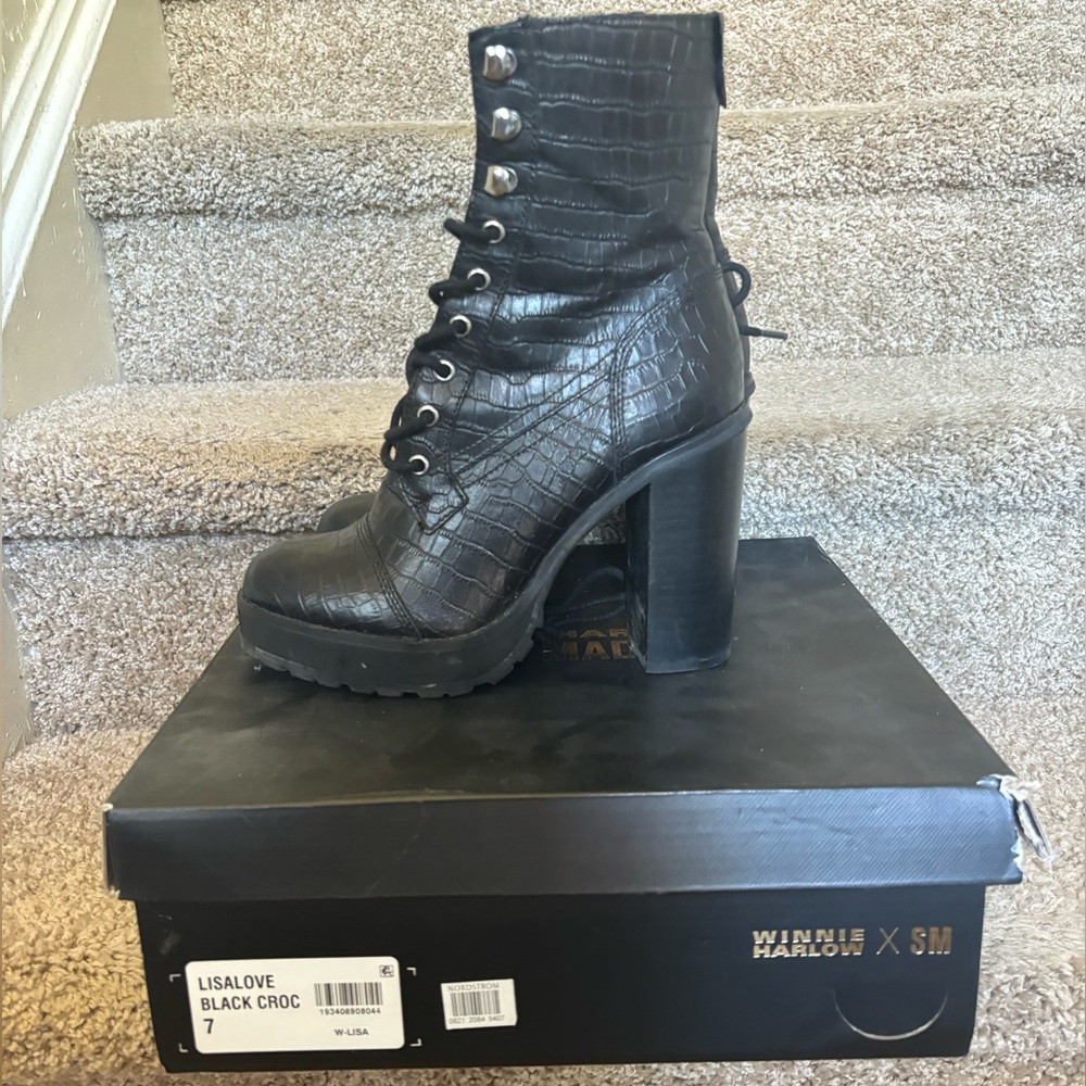 Steve Madden Black Croc Heeled Boots